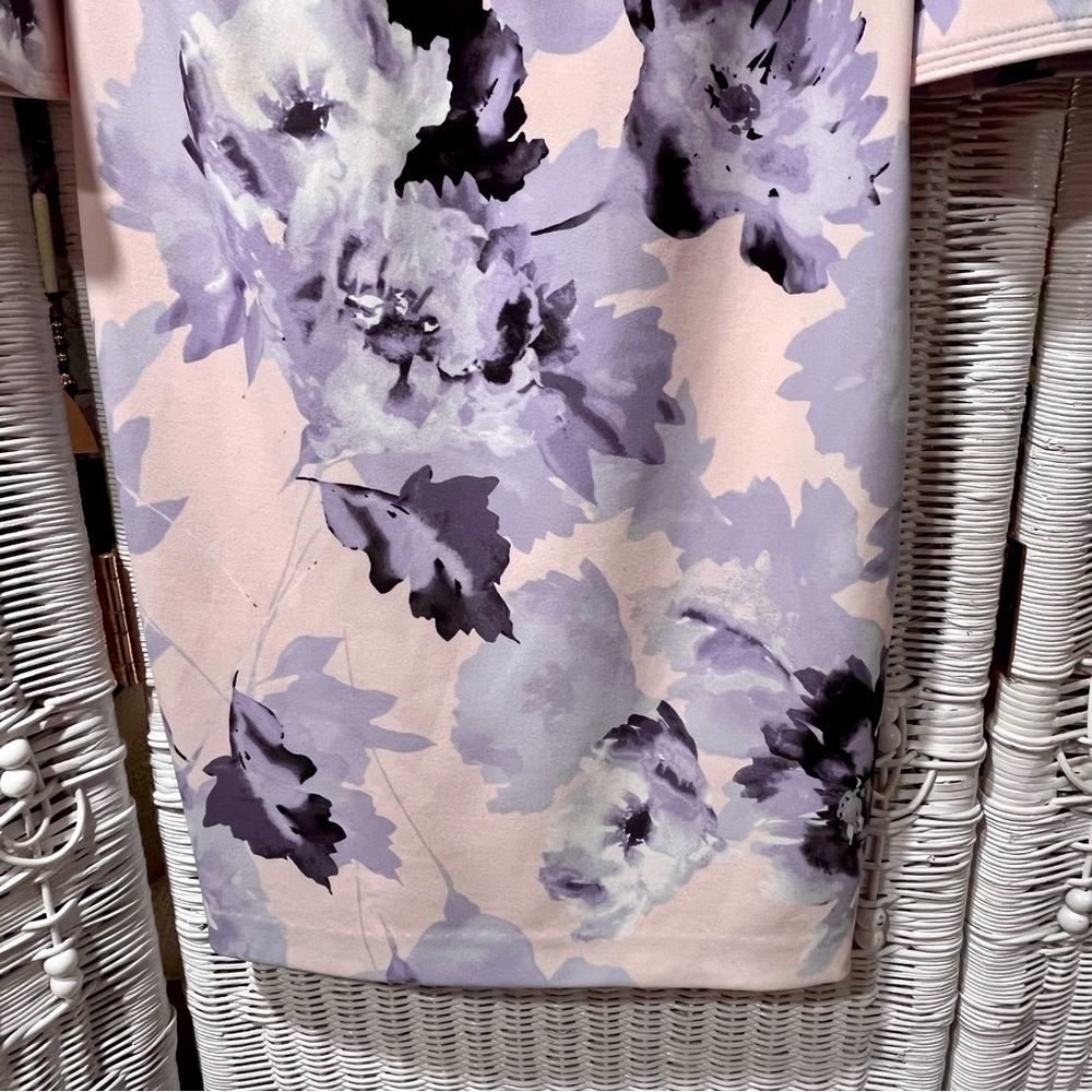 CALVIN KLEIN Sheath Dress Size‎ 4 Bell Sleeve Crepe FLORAL Pastel Knee Length - Picture 7 of 14